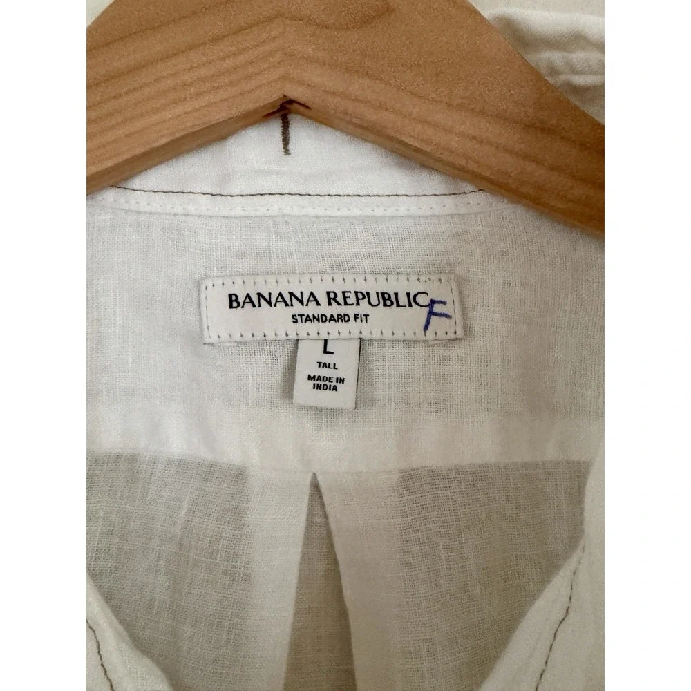 Banana Republic Standard Linen Shirt Mens L Tall White 100% Linen $100 NWOT